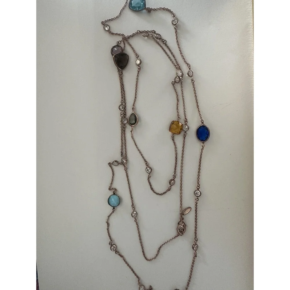 Alainn Long Bezel Necklace‎ Rose Gold Color Cubic Zirconias 48